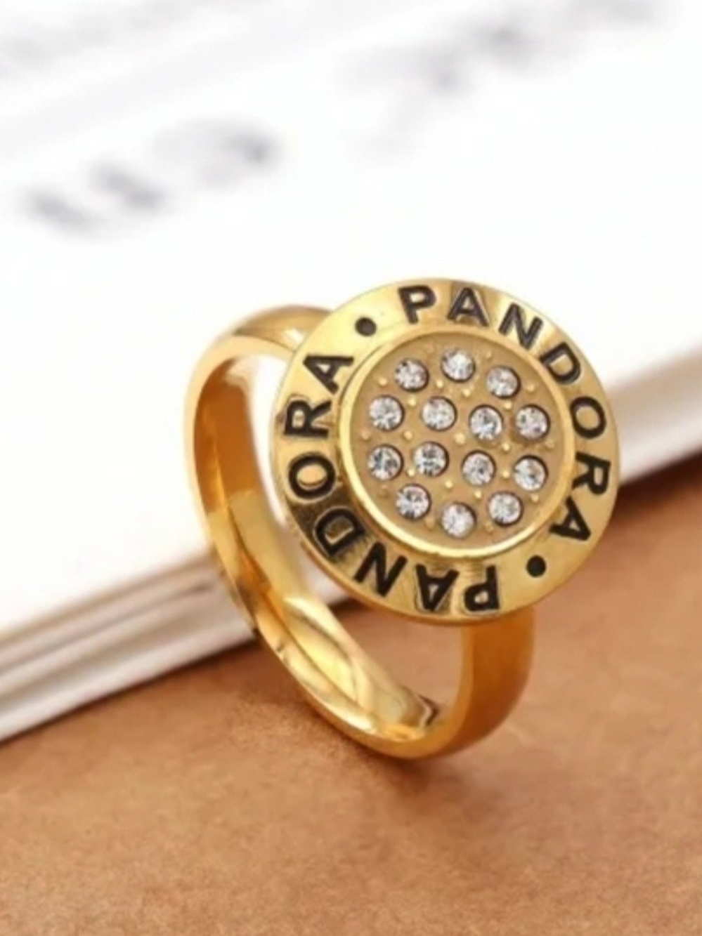 Pandora Gold Ring with Crystal Pavé Logo